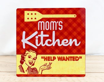 Mom's Kitchen Help Wanted  5" Metal Retro Sign