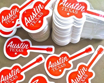 Austin Texas Red Guitar Sticker