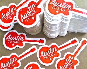 Austin Texas Red Guitar Sticker