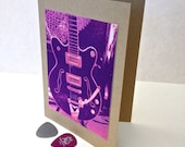 Silkscreen Style Purple Gretsch Electric Guitar Blank Greeting Card