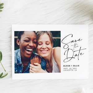 Réservez vos dates avec photo moderne | Carte plate Retenez notre date avec calligraphie manuscrite |  Imprimable à téléchargement immédiat | Modèle modifiable