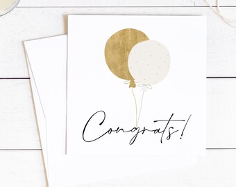 Printable Congratulations Gold Balloon Greeting Card | Blank Folded Card | Instant Download