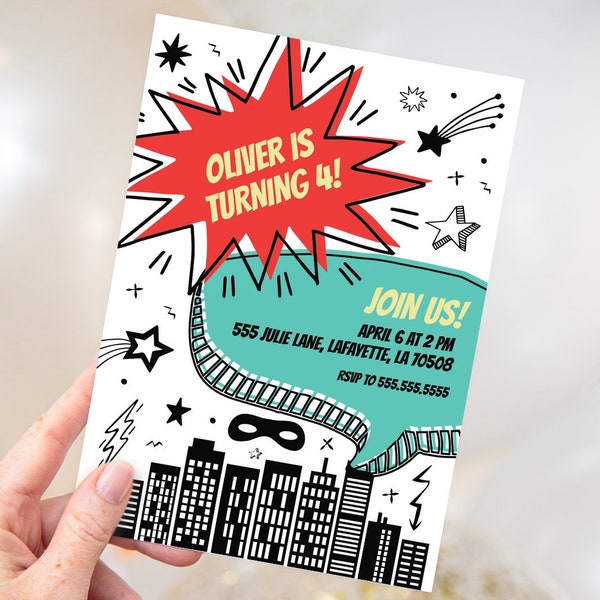 Superhero Birthday Party Invitations | Comic Book Hero Invites | Printable Instant download | Editable Template