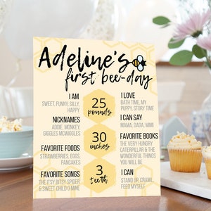 First Bee Day Milestone Stats | First Birthday Party | Printable Instant Download