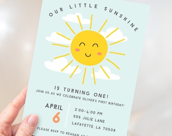 Little Sunshine-verjaardagsuitnodigingen | Ray of Sunshine verjaardagsuitnodiging | Afdrukbare directe download