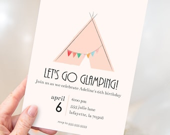 Glamping Party Invitation | Instant Download | Printable Girl Camping Birthday Invite