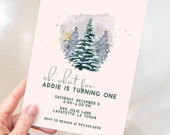 Winter Wonderland First Birthday Party Invitations | Girl Winter Onederland Party Invite | Printable Instant Download