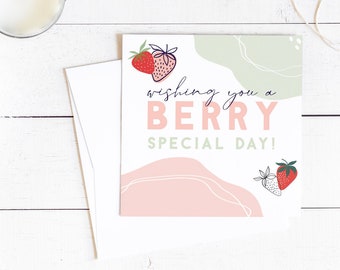 Printable Cute Berry Special Day Greeting Card | Strawberry Birthday Card Blank Folded Card | Instant Download