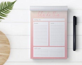 Home Work and Self-Care Planner Notepad | Balanced Life Planner Memo pad | Pink Planner