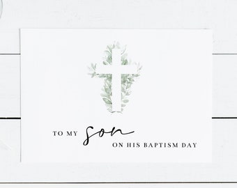Druckbar zu meinem / unserem Sohn auf seiner Taufkarte | Religiöse christliche leere Klappkarte | Sofort Download