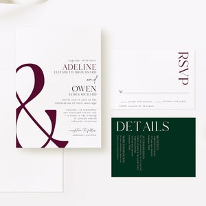 Jewel Tone Ampersand Wedding Invitation Suite | Invites, RSVP Reply Cards, and Details Card | Printable Instant Download | Editable Template