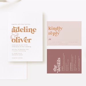 Terracotta and Mauve Wedding Invitation Suite | Invites, RSVP Reply Cards, and Details Card | Printable Instant Download | Editable Template