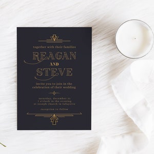 Art Deco Wedding Invitations | Printable Instant Download | Editable Template
