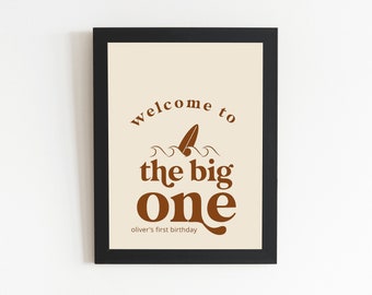 The Big One Surf Erster Geburtstag Willkommensschild | Druckbare Sofort-Download | Bearbeitbare Vorlage