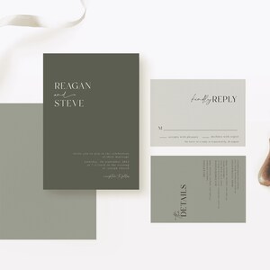 Green Wedding Invitation Suite | Invite Details RSVP Reply Card | Printable Instant Download | Editable Template