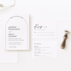 Simple Arch Wedding Suite | Invitation Details RSVP Reply Card | Printable Instant Download | Editable Template