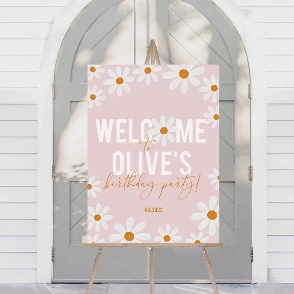 Retro Daisy Birthday Party Welcome Sign | Printable Instant Download | Editable Template