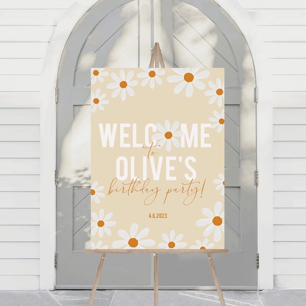 Retro Daisy Birthday Party Welcome Sign | Printable Instant Download | Editable Template