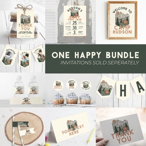 One Happy Camper First Birthday Bundle | Boy Camping Party Decorations | National Parks Printable Decor