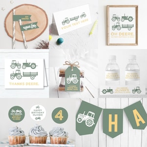 Printable Modern Tractor Birthday Party Decorations Bundle  | Instant Download  | Farm Party Decor