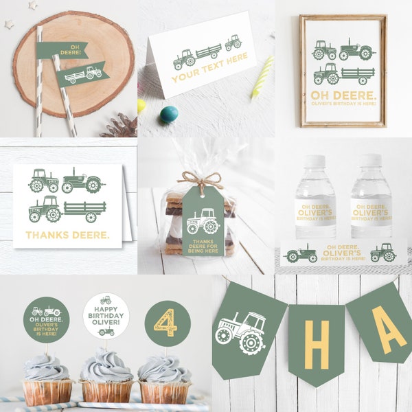 Printable Modern Tractor Birthday Party Decorations Bundle  | Instant Download  | Farm Party Decor