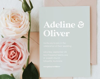 Dusty Blue Retro Romantic Wedding Invitations | Printable Instant Download | Editable Template