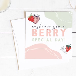 Carte de vœux imprimable pour la journée spéciale de baies mignonnes | Carte d'anniversaire aux fraises Carte pliée vierge | Téléchargement instantané