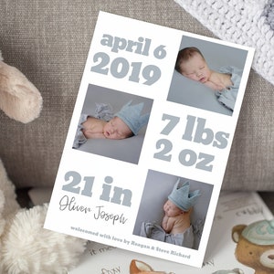 Printable Photo Birth Announcement Cards | Editable Template | Instant Download
