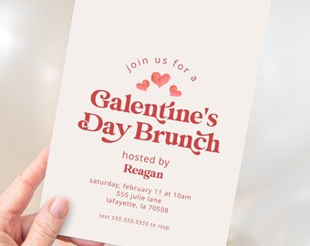 Retro Galentines Day Brunch-Einladungen | Einfache Valentinstag Party lädt ein | Druckbare Instant Download