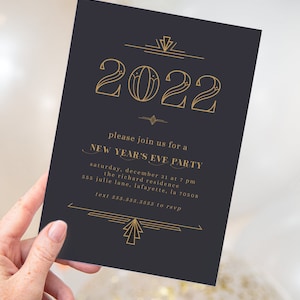 Art Deco New Year&#39;s Party Invitations | Printable Instant Download | Editable Template