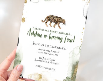 Printable Watercolor Party Animals Safari Birthday Invitation | Editable Download