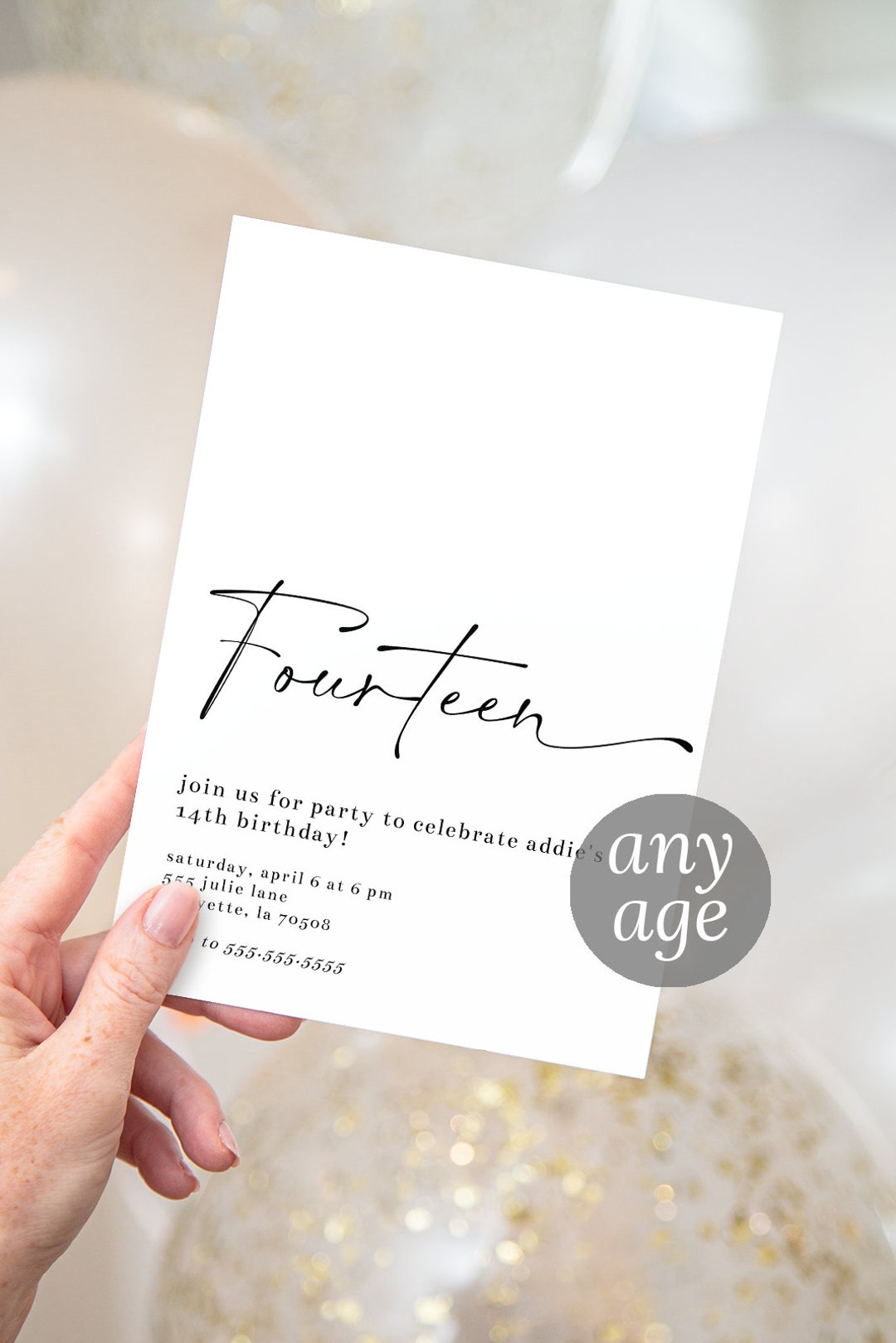 Minimal Script Birthday Party Invitations | Printable Instant Download ...