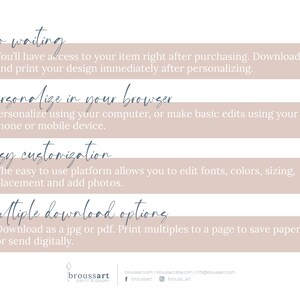 May include: A graphic with four text boxes, each with a different benefit of using a digital design platform. The text boxes are labeled "no waiting", "personalize in your browser", "easy customization", and "multiple download options".