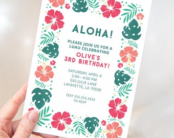 Hawaiian Luau Birthday Party Invitations | Printable Instant Download | EDITABLE TEMPLATE