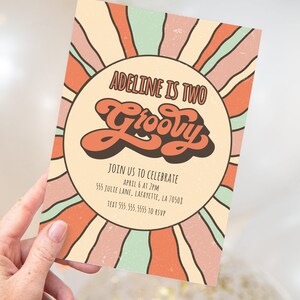 Groovy Retro Birthday Party Invitations | Printable Instant Download | Editable Template