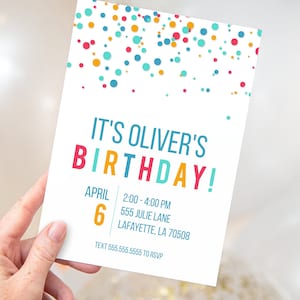 Colorful Confetti Birthday Party Invitations | Printable Instant Download | Editable Template