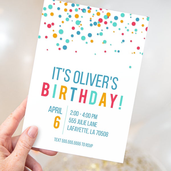 Colorful Confetti Birthday Party Invitations | Printable Instant Download | Editable Template