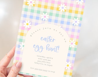 Spring Plaid Easter Egg Hunt Invitation | Printable Instant Download | Editable Template