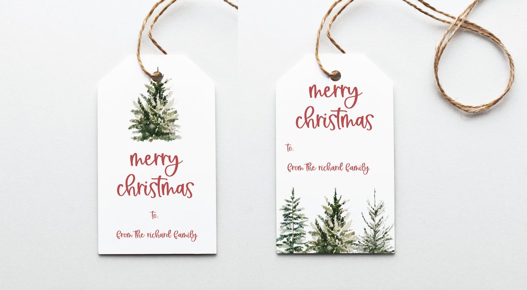 Watercolor Christmas Tree Gift Tag Set | Printable Merry Christmas Tags ...