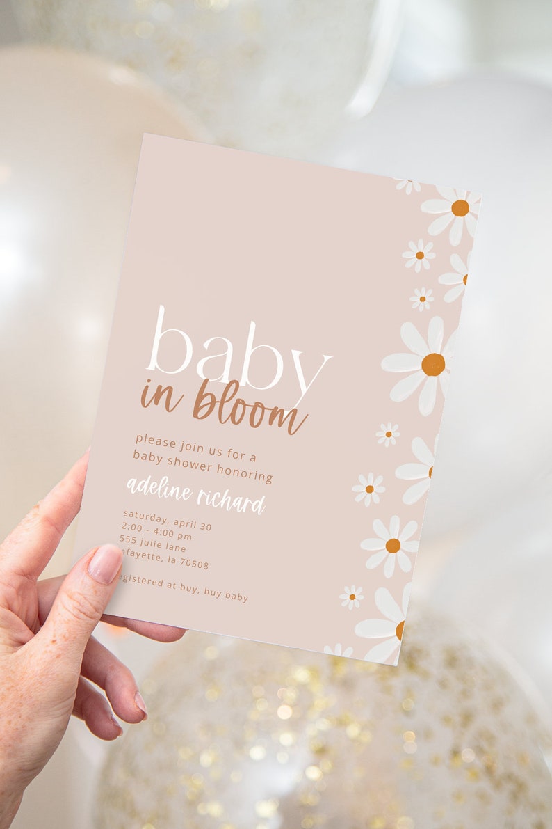 Daisy Baby in Bloom Baby Shower Party Invitations Printable Instant Download Editable Template