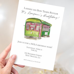Watercolor New Orleans Streetcar Birthday Invitation | Printable Instant Download