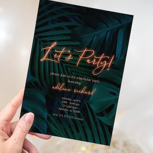 Neon Tropical Nights Birthday Party Invitations | Printable Instant Download | EDITABLE TEMPLATE