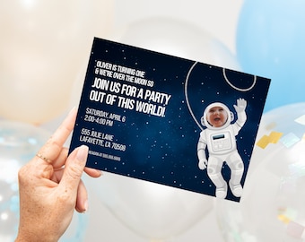 Out of This World Space Themed Invitation | Add Your Own Photo | Printable Instant Download | Editable Template