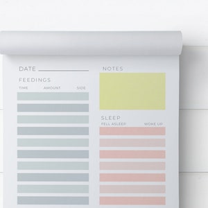 Color Block Newborn Tracker Notepad | Baby Planner | Nanny Log | Nursing & Diaper Tracker | Baby Shower Gift | New Mom Gift