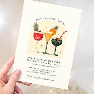 Holiday Cocktail Party Invitation with a retro Christmas spirits design. Printable instant download with an editable template for customizing event details.