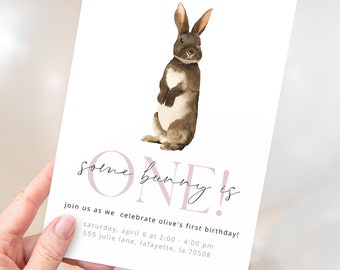 Some Bunny is one | Watercolor Easter Birthday Party Invitation | Boy or girl invites | Printable Instant Download | Editable Template