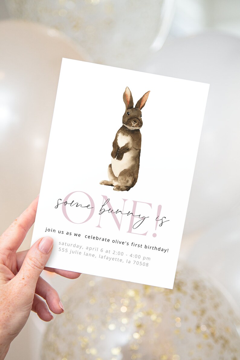 Some Bunny is one Watercolor Easter Birthday Party Invitation Boy or girl invites Printable Instant Download Editable