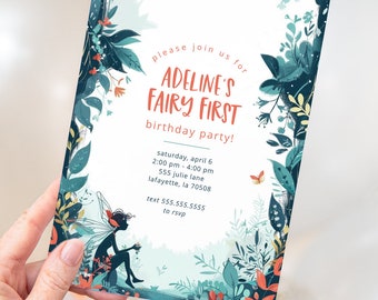 Fee ersten Geburtstag Party Einladungen | Druckbare Sofort-Download | Bearbeitbare Vorlage