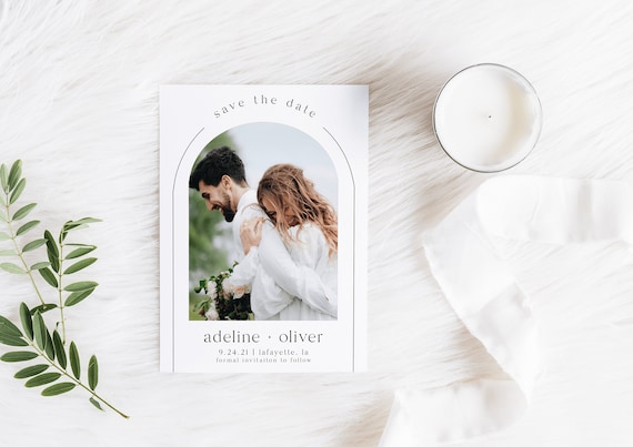 Arch Save the Date Card | Photo Save the Date | Wedding Announcement | Printable Editable Corjl Template