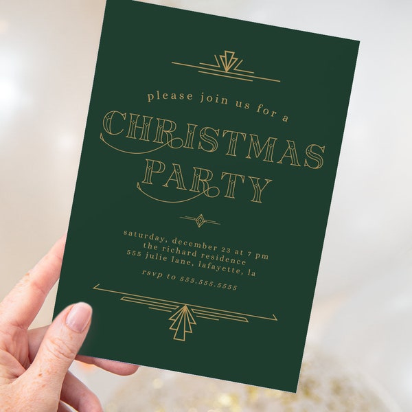 Art Deco Christmas Party Invitations | Holiday Party Invite | Printable Instant Download | Editable Template